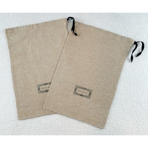GUCCI • Set of 2 Tan Linen Medium Logo Dust Bags - Picture 11 of 11
